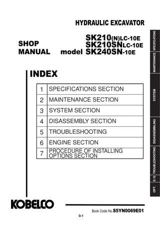 Kobelco SK210(N)LC-10E, SK210SNLC-10E, SK240SN-10E HYDRAULIC EXCAVATOR Service Repair Manual Instant Download (Book Code No. S5YN0069E01)