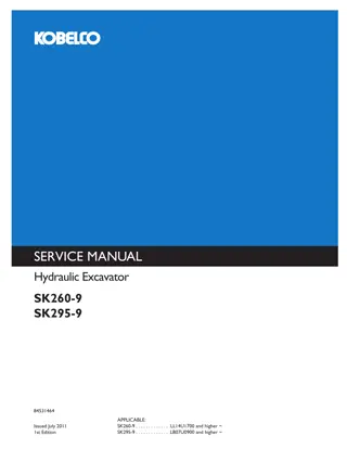 Kobelco SK260-9, SK295-9 Hydraulic Excavator Service Repair Manual Instant Download (Book Code No. 84531464)