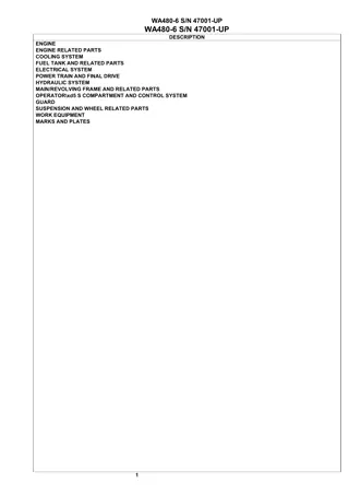 Komatsu WA480-6 Wheel Loader Parts Catalogue Manual Instant Download (SN 47001 AND UP)