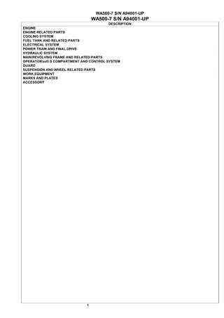 Komatsu WA500-7 Wheel Loader Parts Catalogue Manual Instant Download (SN A94001 AND UP)