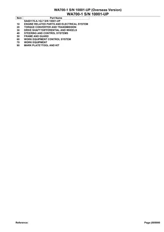 Komatsu WA700-1 Wheel Loader Parts Catalogue Manual Instant Download (SN 10001 AND UP OVERSEA VERSION)