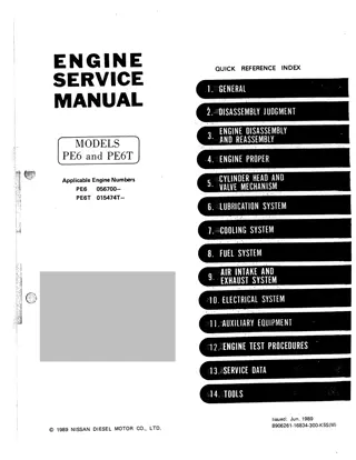 Nissan PE6 and PE6T Diesel Engine Service Repair Manual Instant Download (Book Code No. 8906261-16834-300-K5S(M))