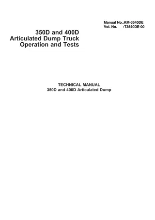 HITACHI 350D AND 400D ARTICULATED DUMP TRUCK Operator and Tests (Technical) Manual Instant Download