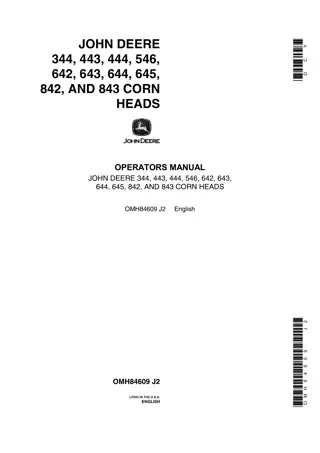 John Deere 344 443 444 546 642 643 644 645 842 and 843 Corn Heads Operator’s Manual Instant Download (Publication No.omh84609)