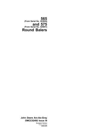 John Deere 565 (Serial No.323924) and 575 (Serial No.325041) Round Balers Operator’s Manual Instant Download (Publication No.omcc52492)