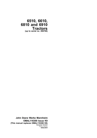 John Deere 6510 6610 6810 and 6910 Tractors (Serial No.266766) Operator’s Manual Instant Download (Publication No.omal116300)