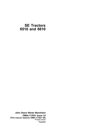 John Deere 6510 and 6610 SE Tractors Operator’s Manual Instant Download (Publication No.omal117821)