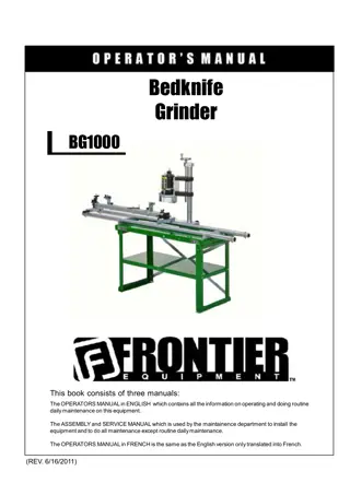 John Deere Frontier BG1000 Bedknife Grinder Operator’s and Service Manual Instant Download (Publication No. 5NTBG1007903)