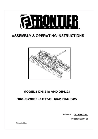 John Deere Frontier DH4218 DH4221 Hinge-Wheel Offset Disk Harrows Operator’s Manual Instant Download (Publication No. 5RPMAN332AO)