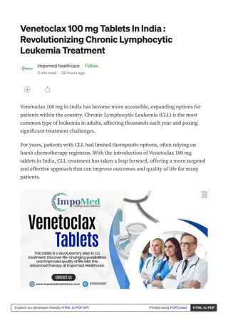 Venetoclax 100 mg Tablets in India : Maximizing Cancer Treatment Outcomes