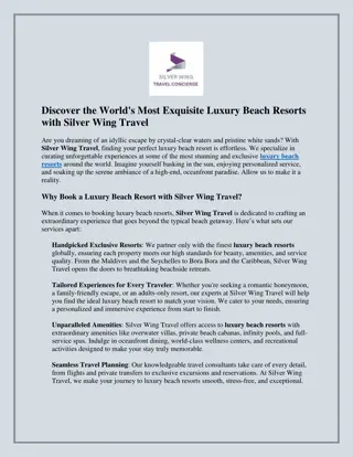 Discover the World's Most Exquisite Luxury Beach Resorts with Silver Wing Travel