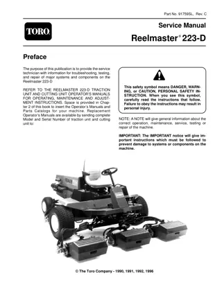 Toro Reelmaster 223-D Mower Service Repair Manual Instant Download