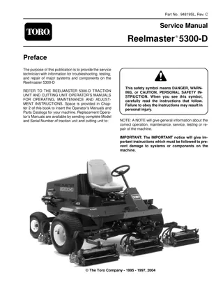 Toro Reelmaster 5300D Mower Service Repair Manual Instant Download