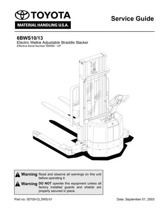 Toyota 6BWS10  6BWS13 Electric Walkie Adjustable Straddle Stacker Service Repair Manual Instant Download