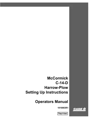 Case IH McCormick C-14-D Harrow–Plow Setting Up Instructions Operator’s Manual Instant Download (Publication No.1010083R1)