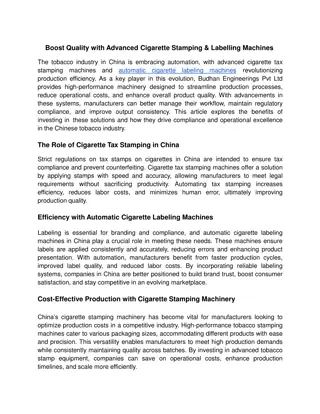 Boost Quality with Advanced Cigarette Stamping & Labelling Machines