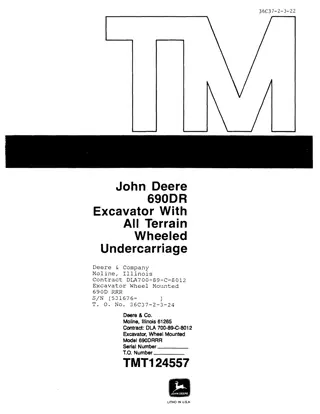 John Deere 690DR Excavator with All Terrain Wheeled Undercarriage Service Repair Manual Instant Download (tmt124557)