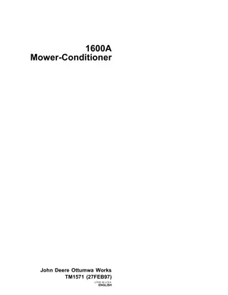 John Deere 1600A Mower Conditioner Service Repair Manual Instant Download