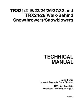 John Deere TRS21 TRS21E TRS22 TRS24 TRS26 TRS27 TRS32 TRX24 TRX26 Walk-Behind Snowthrowers & Snowblowers Service Repair Manual (TM1466)