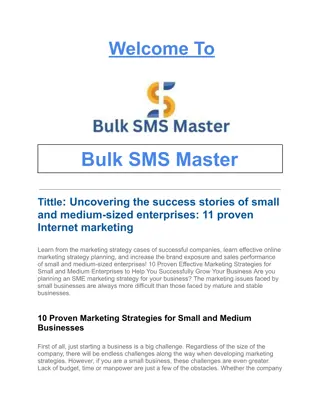 Uncovering the success stories of small and medium-sized enterprises 11 proven Internet marketing