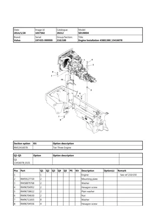 Volvo SD190DX Soil Compactor Parts Catalogue Manual Instant Download (SN 197455 and up)