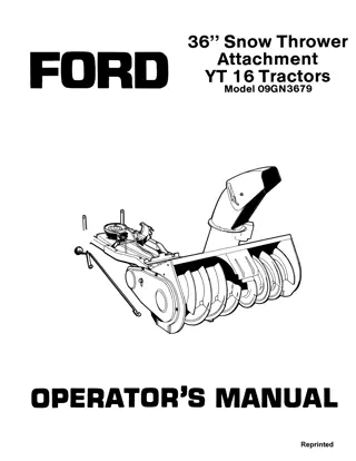 Ford 36 Snow Thrower Attachment for YT16 Tractors Operator’s Manual Instant Download (Publication No.42003610)