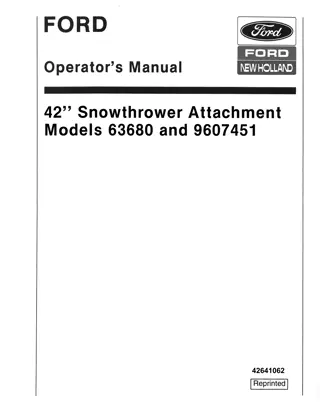 Ford New Holland 42 Snowthrower Attachment Operator’s Manual Instant Download (Publication No.42641062)