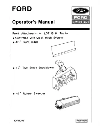 Ford New Holland Front Attachments for LGT18H Tractor Operator’s Manual Instant Download (Publication No.42647200)