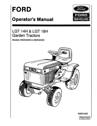 Ford New Holland LGT14H & LGT18H Garden Tractors Operator’s Manual Instant Download (Publication No.42001420)