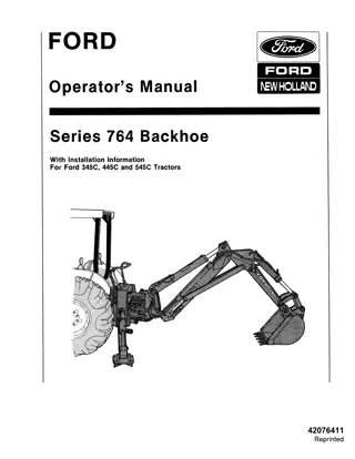 Ford New Holland Series 764 Backhoe for 345C 445C and 545C Tractors Operator’s Manual Instant Download (Publication No.42076411)