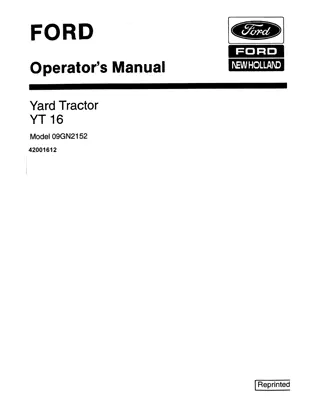 Ford New Holland YT16 Yard Tractor Operator’s Manual Instant Download (Publication No.42001612)