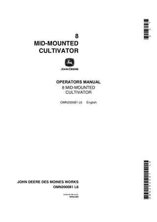 John Deere 8 Mid-Mounted Cultivator Operator’s Manual Instant Download (Publication No.OMN200081)