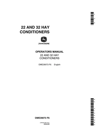 John Deere 22 and 32 Hay Conditioners Operator’s Manual Instant Download (Publication No.OME39073)