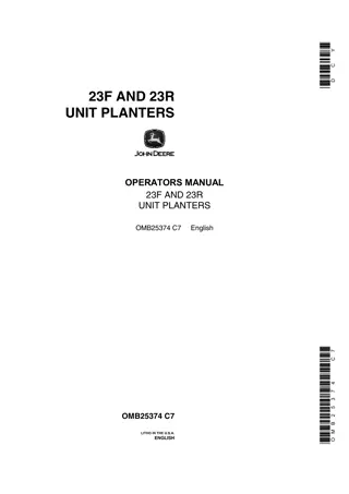 John Deere 23F and 23R Unit Planters Operator’s Manual Instant Download (Publication No.OMB25374)