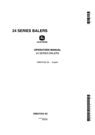 John Deere 24 Series Balers Operator’s Manual Instant Download (Publication No.OME37222)