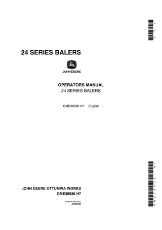 John Deere 24 Series Balers Operator’s Manual Instant Download (Publication No.OME38936)