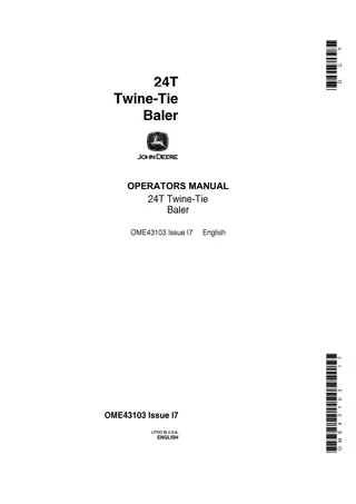 John Deere 24T Twine-Tie Baler Operator’s Manual Instant Download (Publication No.OME43103)