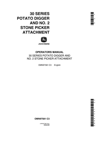 John Deere 30 Series Potato Digger and No.2 Stone Picker Attachment Operator’s Manual Instant Download (Publication No.OMN97581)