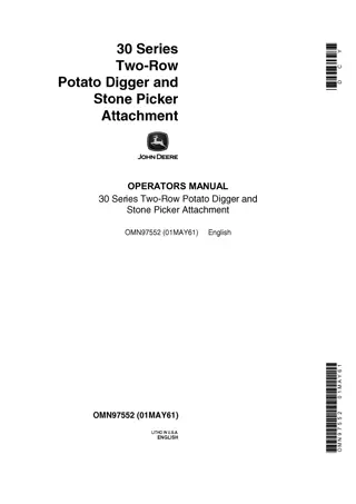 John Deere 30 Series Two-Row Potato Digger and Stone Picker Attachment Operator’s Manual Instant Download (Publication No.OMN97552)