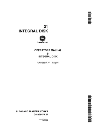 John Deere 31 Integral Disk Operator’s Manual Instant Download (Publication No.OMA28574)