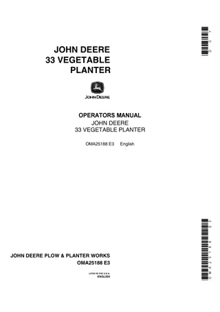 John Deere 33 Vegetable Planter Operator’s Manual Instant Download (Publication No.OMA25188)