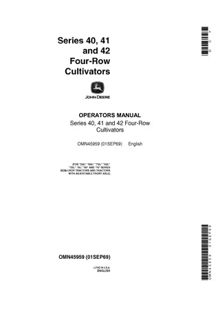 John Deere 40 41 and 42 Series Four-Row Cultivators Operator’s Manual Instant Download (Publication No.OMN45959)