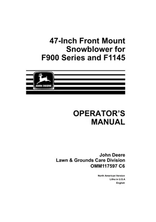 John Deere 47-Inch Front Mount Snowblower for F900 Series and F1145 Mower Operator’s Manual Instant Download (Publication No.OMM117597)