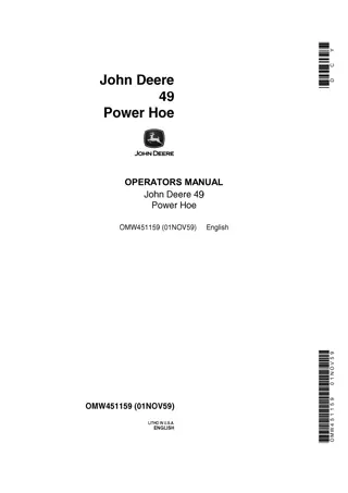 John Deere 49 Power Hoe Operator’s Manual Instant Download (Publication No.OMW451159)