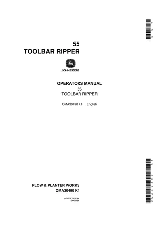 John Deere 55 Toolbar Ripper Operator’s Manual Instant Download (Publication No.OMA30490)