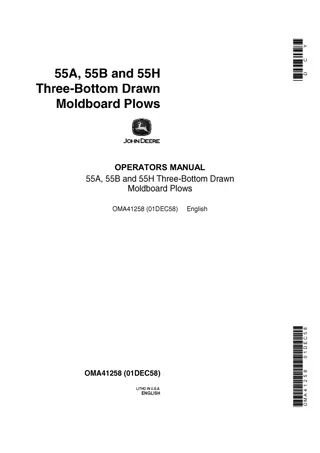 John Deere 55A 55B and 55H Three-Bottom Drawn Moldboard Plows Operator’s Manual Instant Download (Publication No.OMA41258)