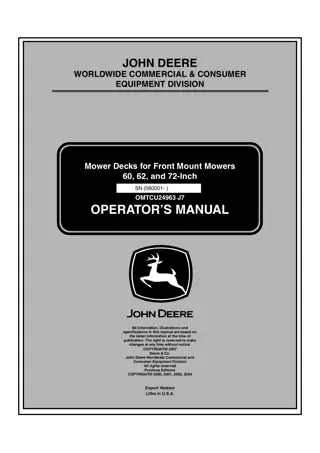 John Deere 60 62 and 72-Inch Mower Decks for Front Mount Mowers Operator’s Manual Instant Download (PIN080001-) (Publication No.OMTCU24963)