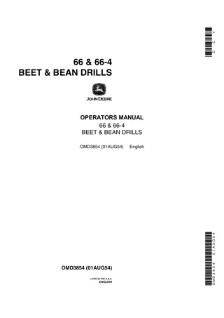 John Deere 66 and 66-4 Beet and Bean Drills Operator’s Manual Instant Download (Publication No.OMD3854)