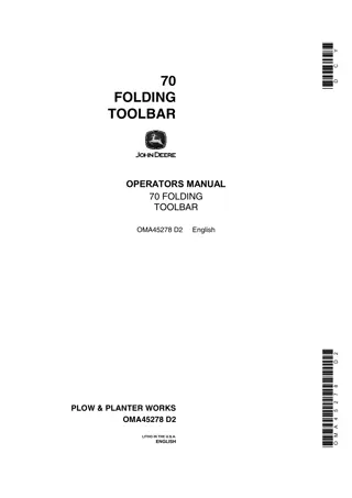 John Deere 70 Folding Toolbar Operator’s Manual Instant Download (Publication No.OMA45278)