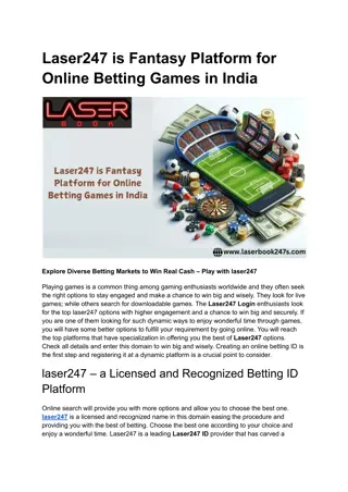 Laser247 is Fantasy Platform for Online Betting Games in India